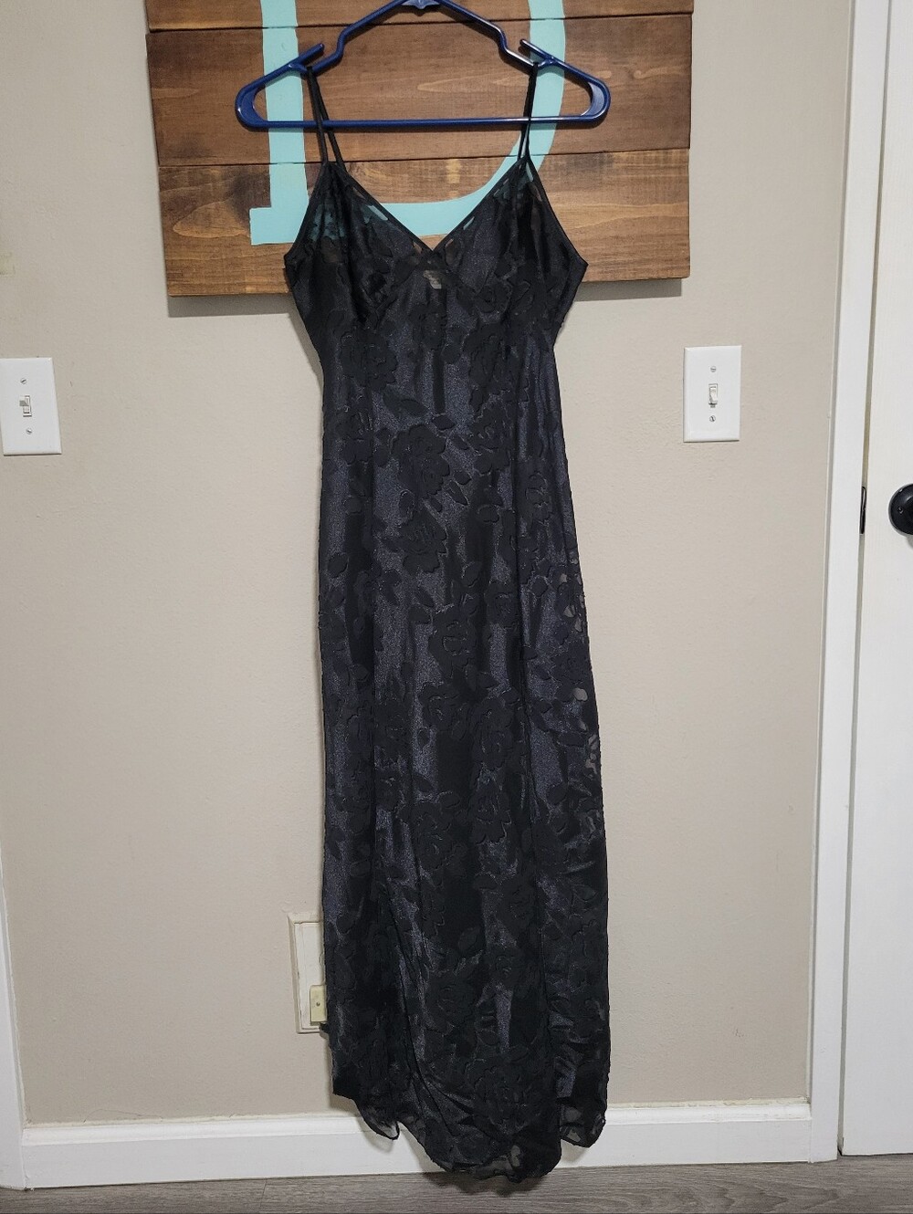 Vintage 90s Gold Label Victoria's Secret Black Burnout Floral Maxi Slip Dress M - Picture 3 of 8
